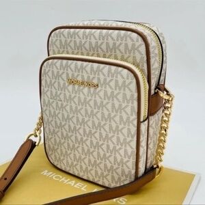 Michael Kors Jet Set Travel Medium NS Chain Crossbody MK Logo Vanilla